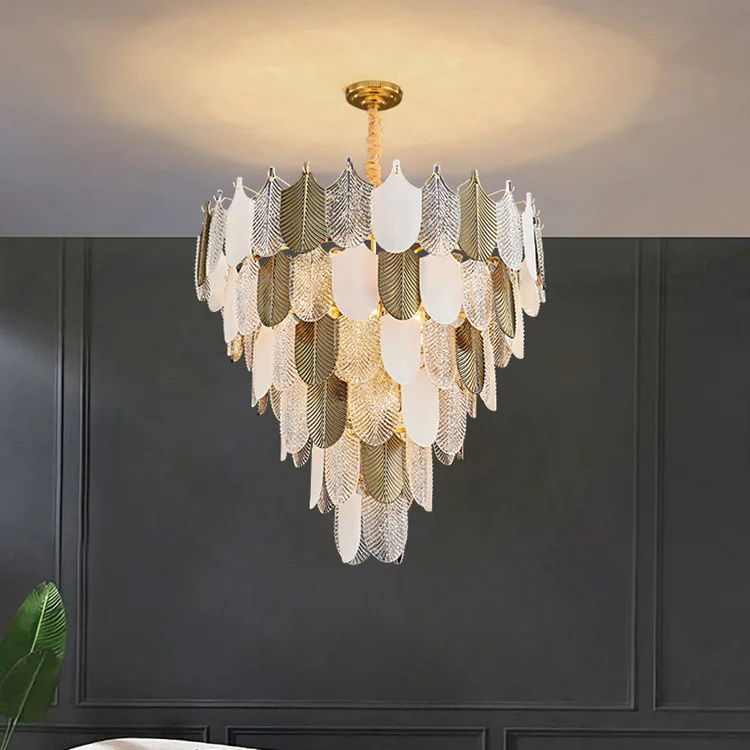 

Modern Light Luxury Chandelier Nordic Model Room Creative Leaf Living Room Bedroom Dining Glass Chandelier