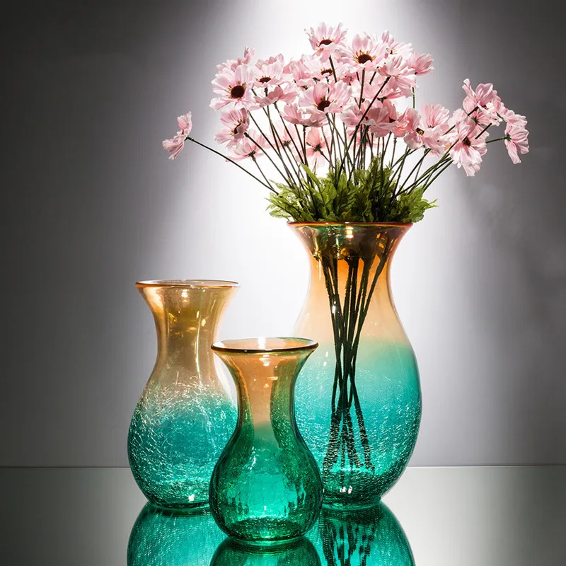 

Modern Yellow Green Ice Crack Vase Creative Hydroponic Flower Glass Flowerware Desktop Dried Flowers Flowerpot Home Decor Vases