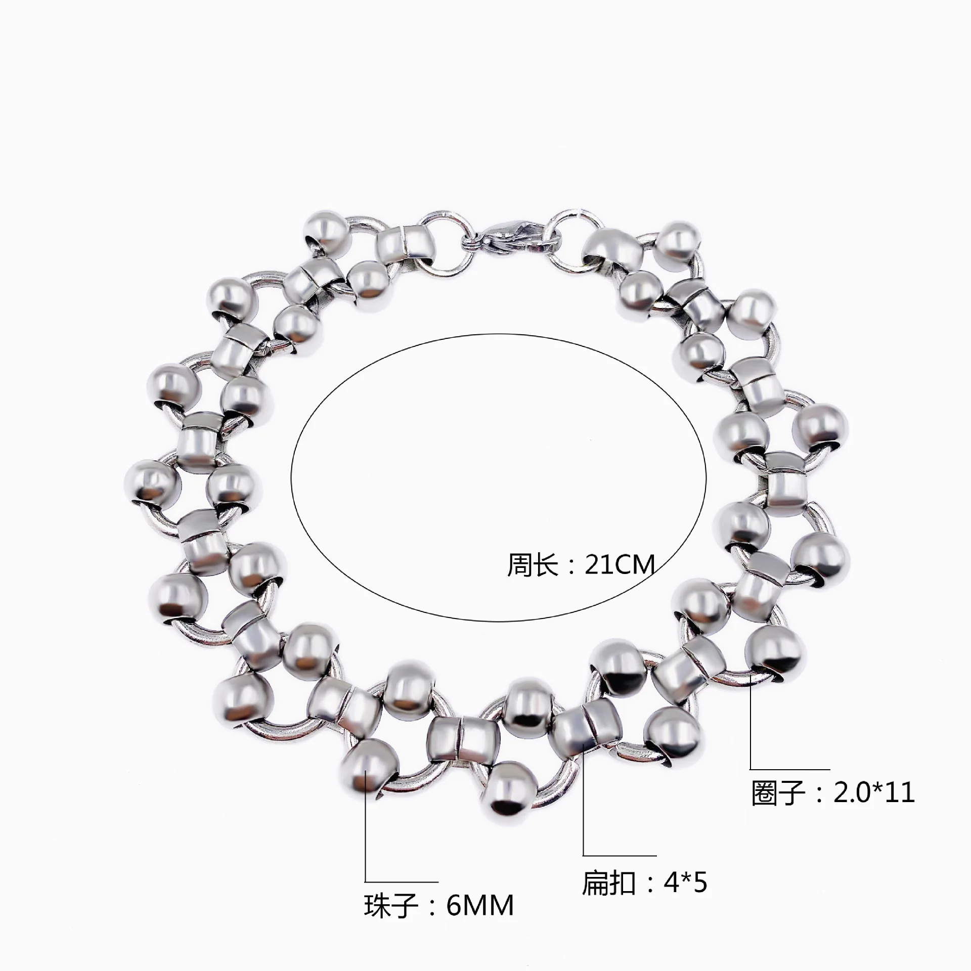 

Titanium Steel Women Metal Beaded Bracelet Fancy Round OT Buckle Handmade Hip-hop Fashionable Flat HANGZHI 2021 Trend