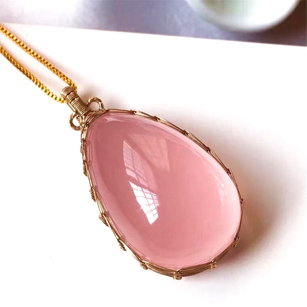 Ожерелье с подвеской из розового кварца для мужчин и женщин 31x19 мм прозрачного