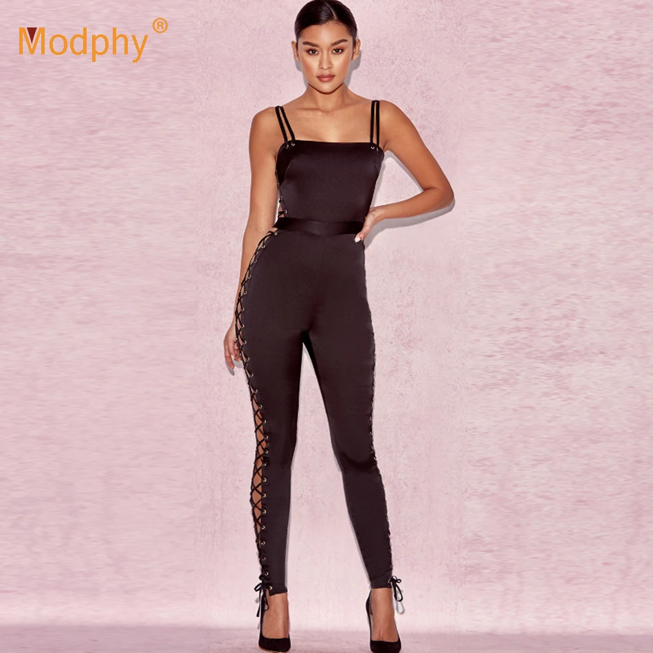Женский Длинный бандажный комбинезон черный облегающий вечерние бинезон с
