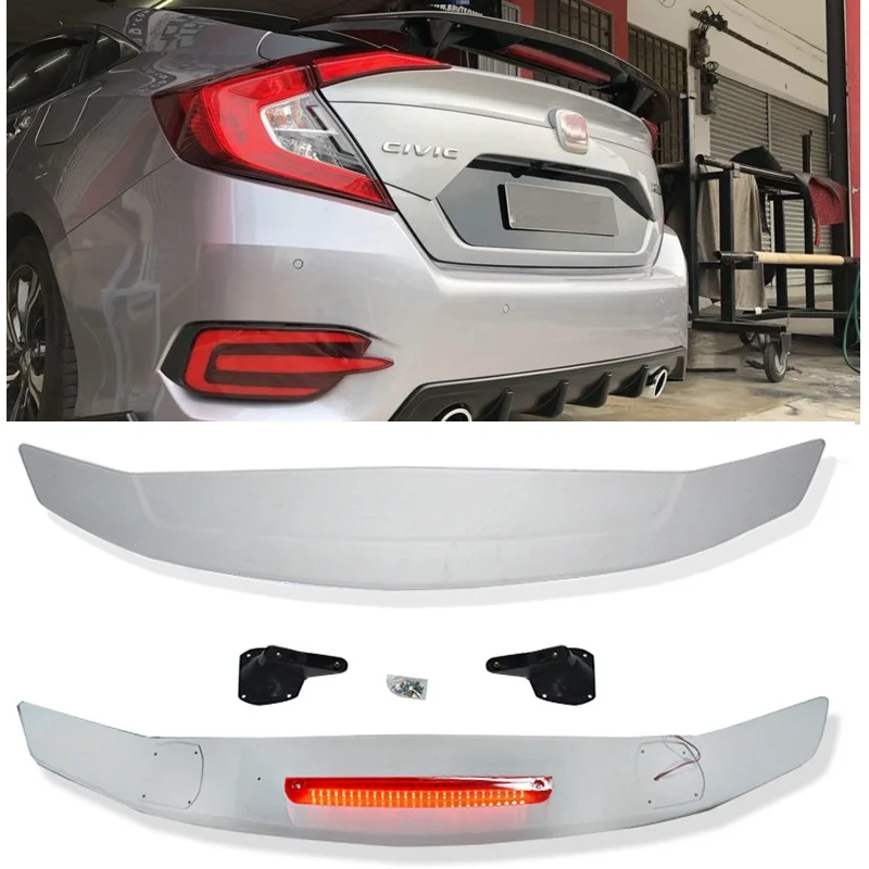CITYCARAUT EXTERIOR AUTO ACCESSORIES Spoilers Wings REAR SPOILER FIT FOR HONDA CIVIC 2016-18 BASIC COLOR SPOLIER WITH BRAKE LED |