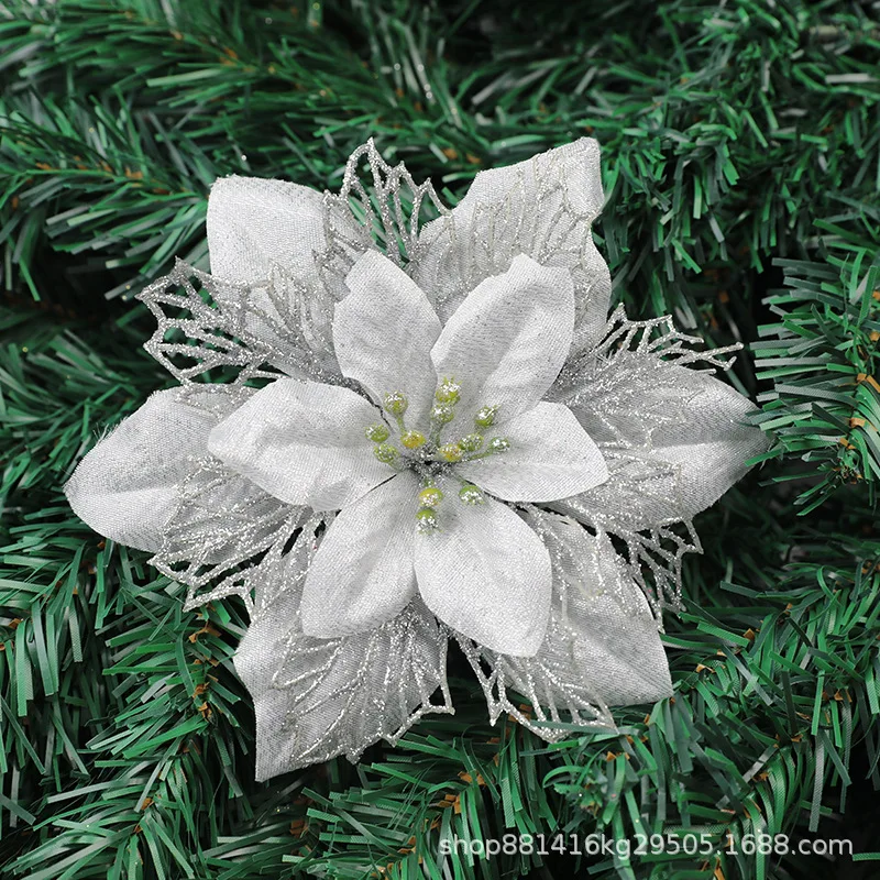 

Искусственные Рождественские цветы, блестящие украшения для рождественской елки, украшения для дома, рождественские подарки «сделай сам» ...