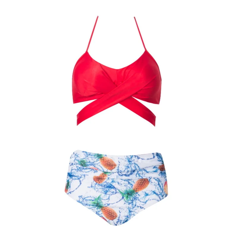 

Bikini 2021 New Swimsuit Simple and Sexy Women's Backless Lace Up 2 Piece Sets Wire Free Solid Print