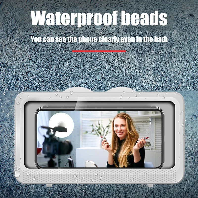

1Pc Shower Phone Box Phone Holder Waterproof Case Wall Mounted All Covered Phone Shelves Self-Adhesive Bathroom Accessories