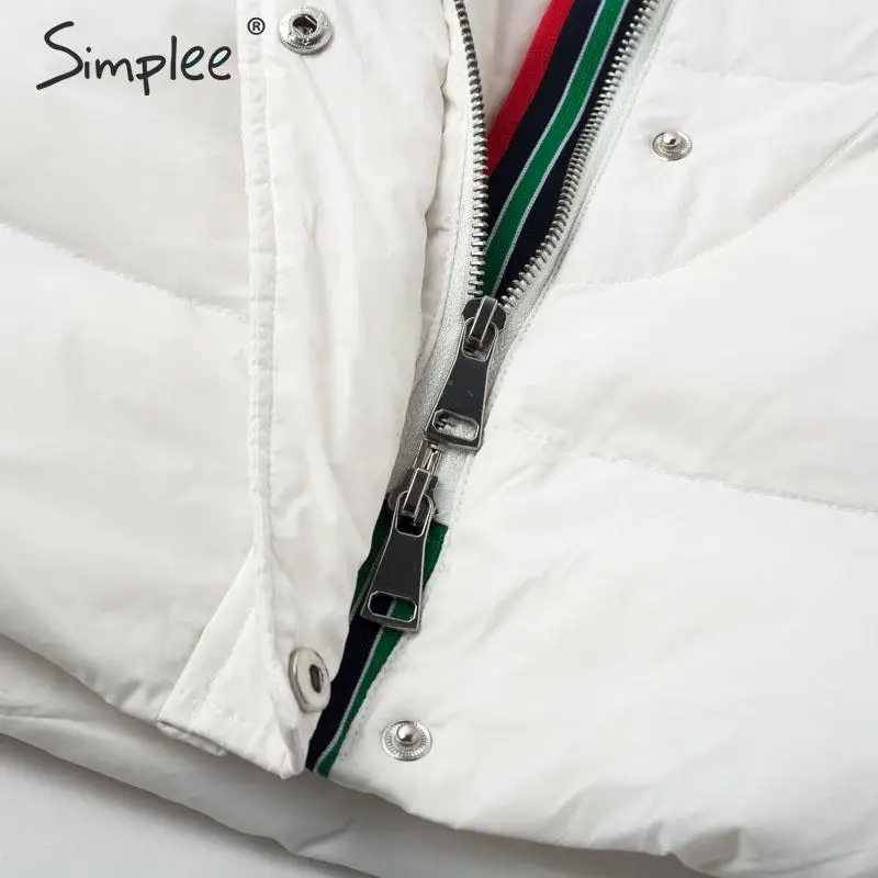 Simplee Fashion warm women long parkas Zipper pockets autumn winter outwear female padded coat Loose soft ladies white overcoats | Женская
