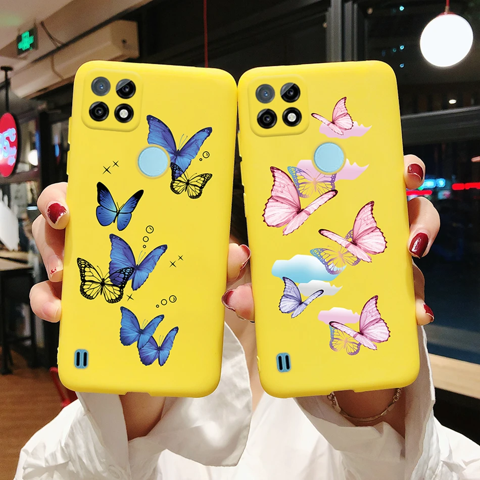 Чехол для Realme C21 RMX3201 с изображением конфетных мультяшных сердечек мягкий чехол