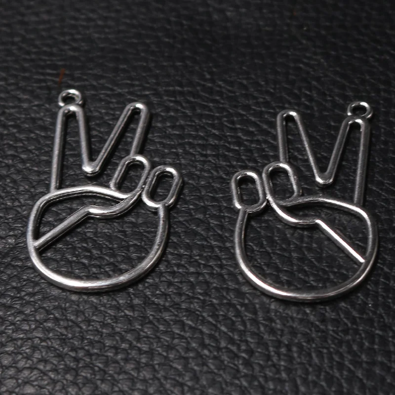 10pcs Silver Plated Victory Peace* V *Hand Sign Pendants Hip Hop DIY Charms For Necklace Earrings Jewelry Crafts  Making A2400
