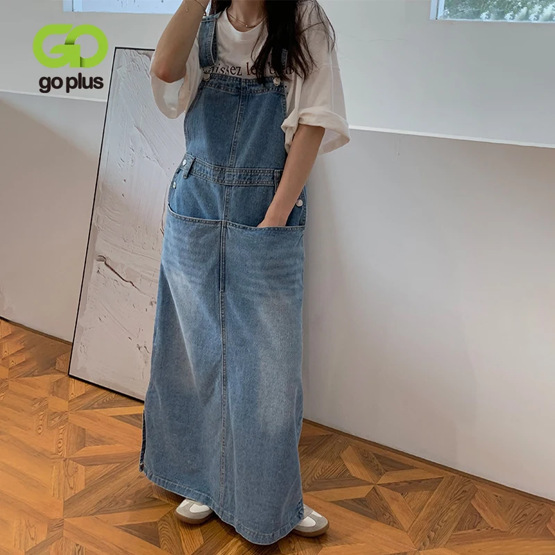 

GOPLUS Dress Vintage Midi Dresses for Women 2021 Autumn Sleeveless Backless Denim Dress Jurken Robe Femme Vestido Jeans C11658