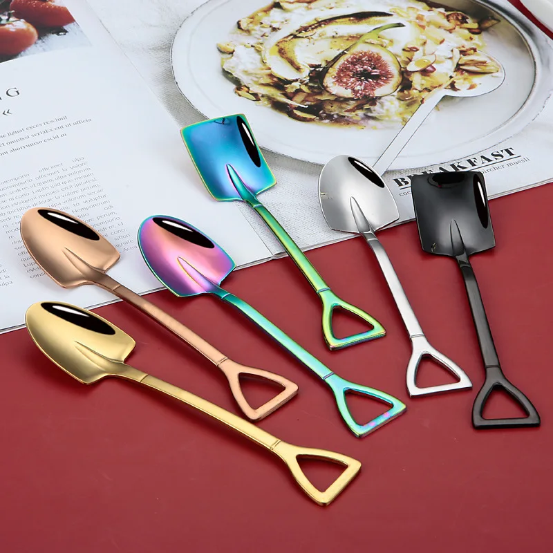 

2/4PCS Coffee Spoon Cutlery Set Stainless Steel Retro Iron Shovel Ice Cream Scoop Creative Spoon Tea-spoon Fashion Tableware