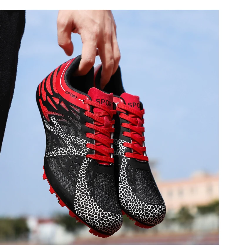 Men Women Boys Girls Track and Field Shoes Mesh Breathable Athletics Spike Shoes Black Blue Racing Sneakers Lightweight Trainers