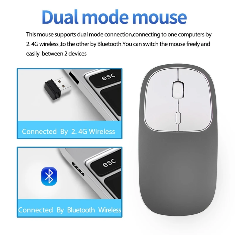 Металлический Bluetooth и 2 4G беспроводная мышь сплав ультра тонкий перезарядки
