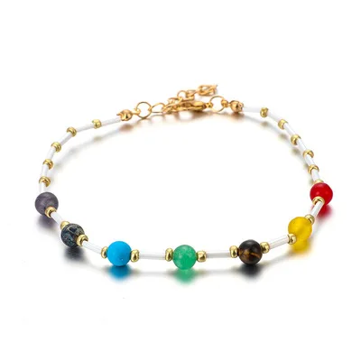 

Women Bohemian Summer Elastic Single Layer Adjustable Seven Color Rice Bead Anklet Female Beach Leg Jewelry Ladies Jewelry