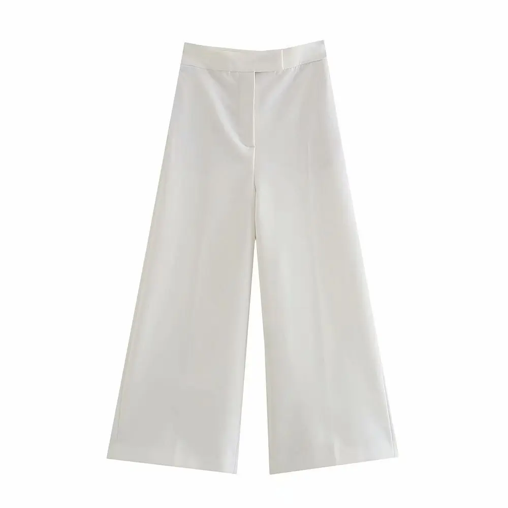 

2021 Elegant Ladies Wide Leg Pants High Waist White Pants Ladies Zipper Flanging Workwear Chic pantalones de mujer