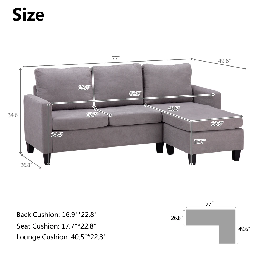 

(US) Living Room Sofa Double Chaise Longue Combination Sofa Lay Down On For A Nap Free Configuration Multi Usage Reception sofa