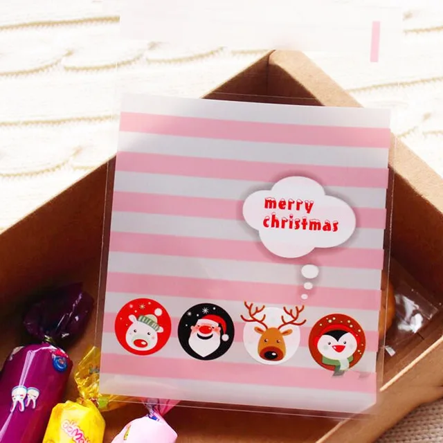 50pcs Рождество Санта Снег торт, печенье, сладости сладкие вечерние Пластиковые Конфеты мешочек для печенья подарочные пакеты подарочные целлофановые пакеты - Цвет: 50pcs