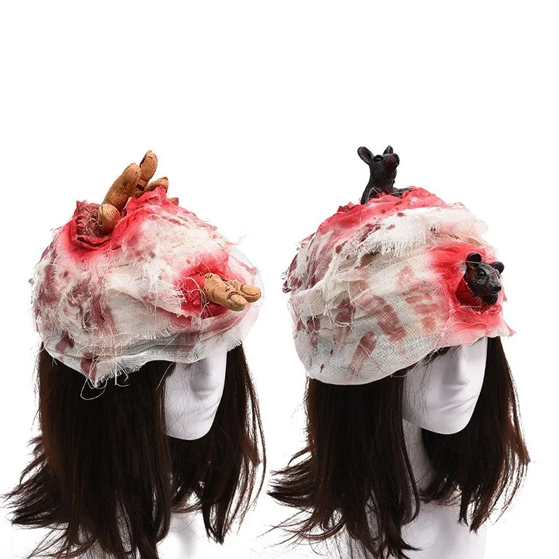 

Halloween Bloody Gauze Hat Horror Injured Cosplay Tricky Props Halloween Party Haunted House Dress Up Costume