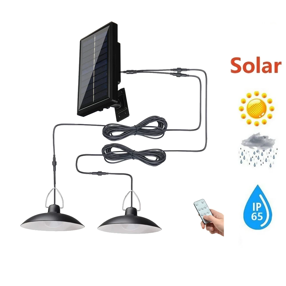 

remote 30 led 2 head Retro Lampshade solar pendant light waterproof outdoor solar lamp 3M extension line super bright lamp for G