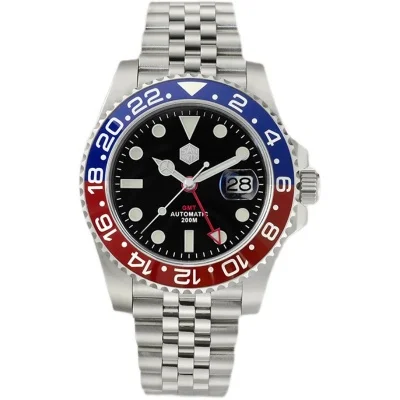 

San Martin GMT Men Watch Jubilee Bracelet Bidirectional Ceramic Bezel Sapphire Cyclops Waterproof 200m BGW-9 Automatic Watch