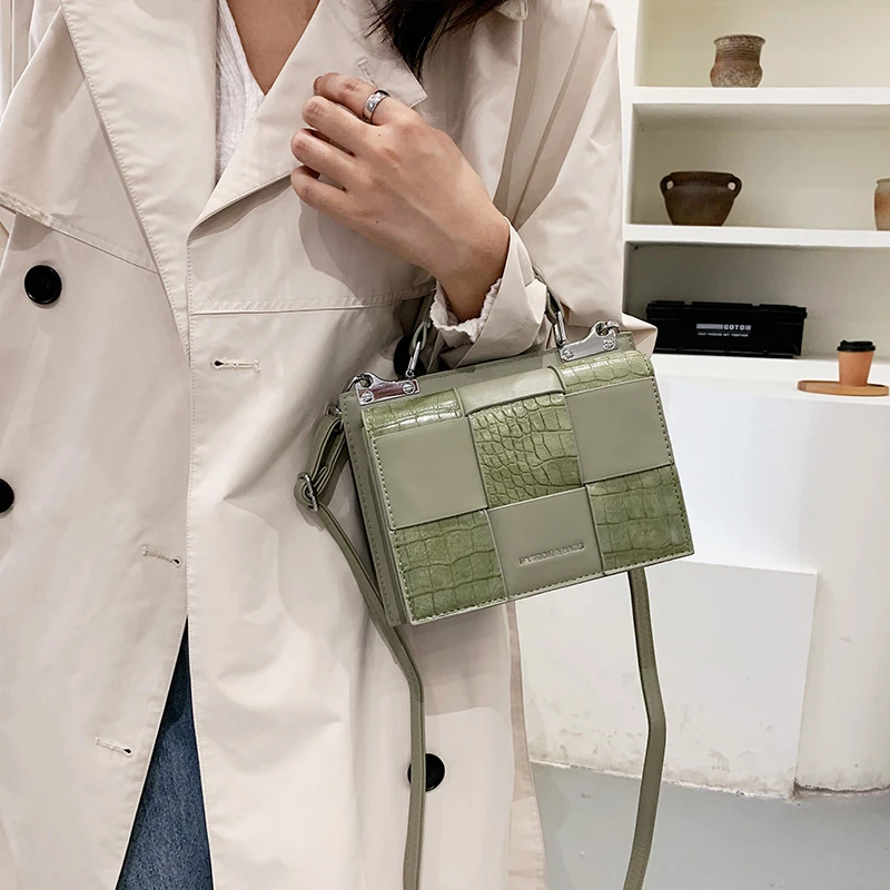 

Брендовая женская сумка, дизайнерская простроченная тканая маленькая квадратная сумка, роскошная сумка через плечо из искусственной кожи, ...