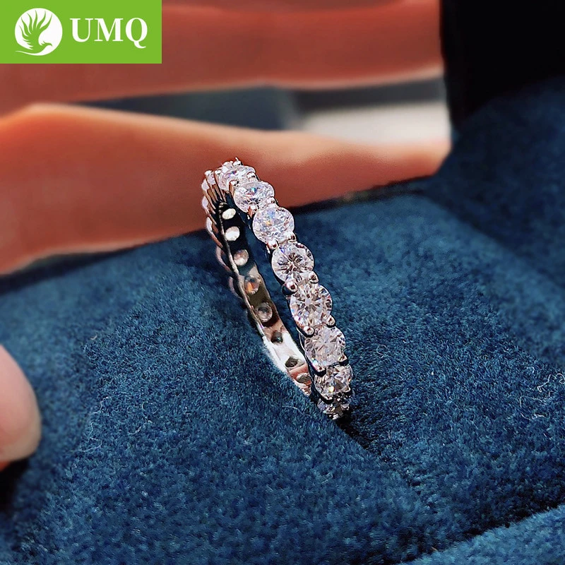 

UMQ 100% S925 Sterling Silver Sparkling 5A Zircon 3mm Full Diamonds Row Rings For Women Party Fine Jewelry Dropship