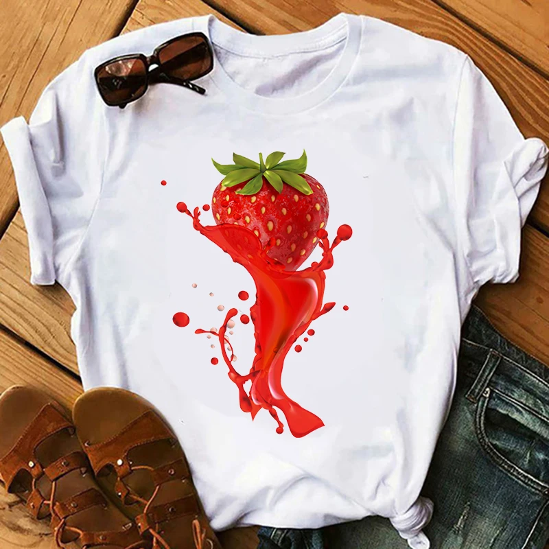 

Strawberry T Shirt Women Summer Harajuku Kawaii Cartoon Print Tee Shirt Femme Korean Style Casual Short Sleeve Tops Clothes