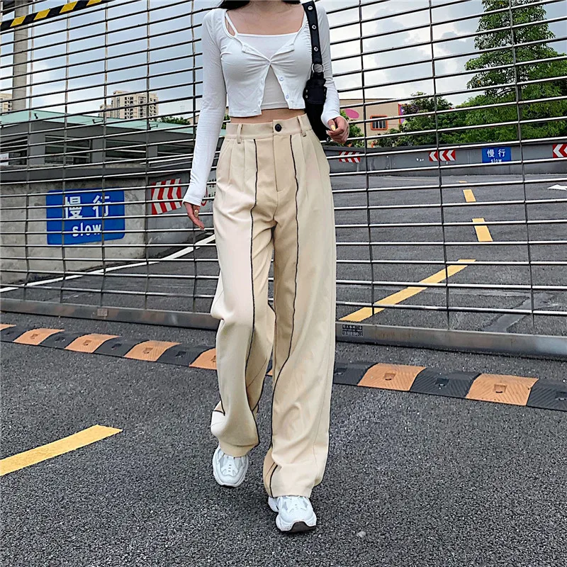 

Женские прямые брюки в полоску, с высокой талией