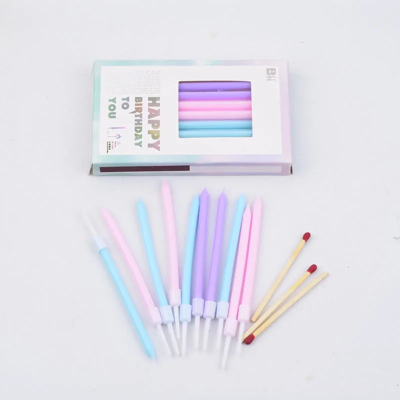 

10PCS/Bag Rainbow Long Pencil Cake Candle Safe Flames Kids Birthday Party Wedding Cake Candle Home Decoration Favor Supplies