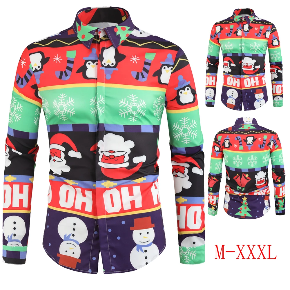 2019 красочные рубашки в рождественском стиле с рисунком Санта Клауса и снеговика
