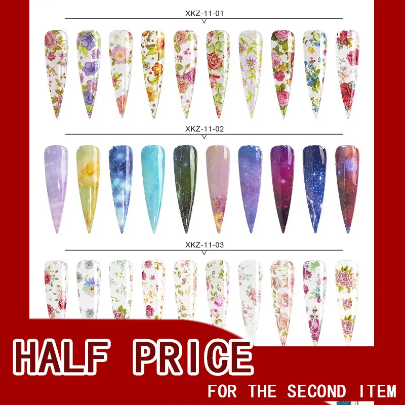 

9 Styles Charm Blossom Flowers Nail Art Transfer Foils Sticker Starry Paper Decals Manicure Gel Polish Nails Tips Decorations