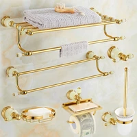 copper bath hardware set solid brass jade accessories towel rackbarring toilet brush robe hooks soap basket tissue holder
