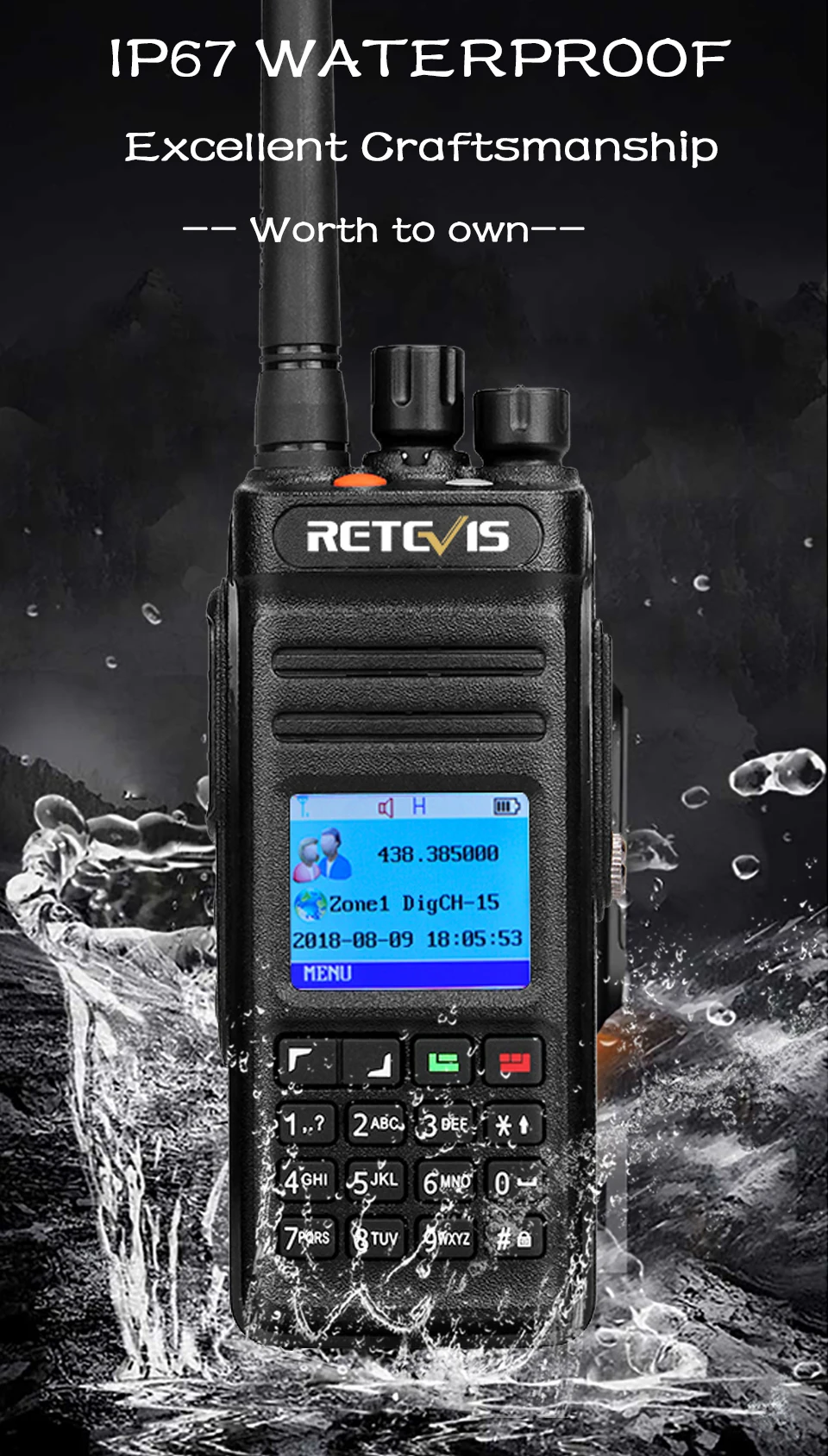 Retevis RT83 DMR цифровая рация(gps) IP67 водонепроницаемый пылезащитный UHF Ручной любительский Открытый двухстороннее радио+ программный кабель