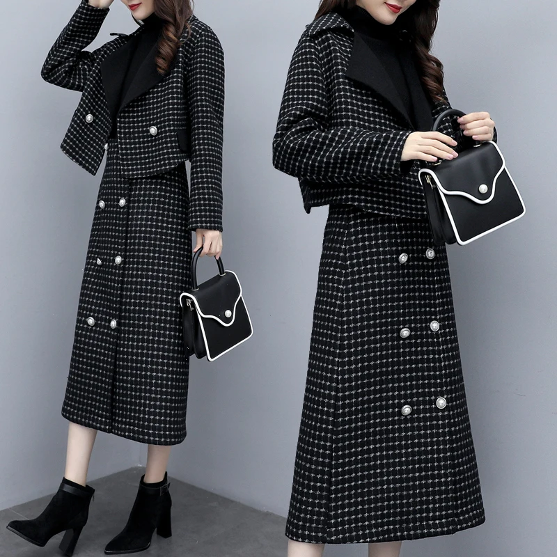 Винтажный женский костюм Осень зима 2020 офисная одежда клетчатый Тонкий