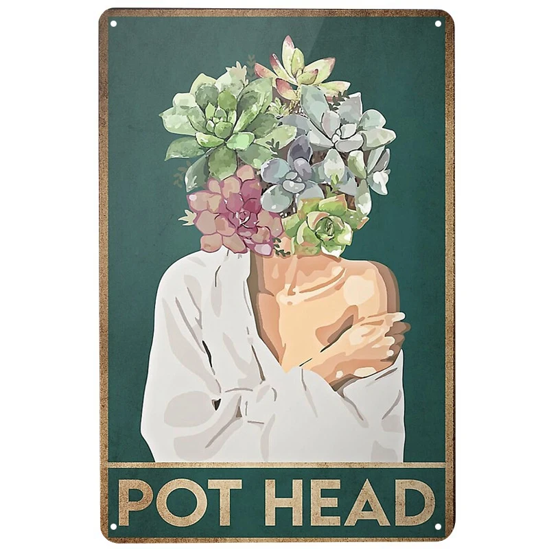 

Girl Garden Pot Head printed Metal Signs Retro Tin Signs Funny Poster Decor for Bar Pub Club Decoration for Living Room Home