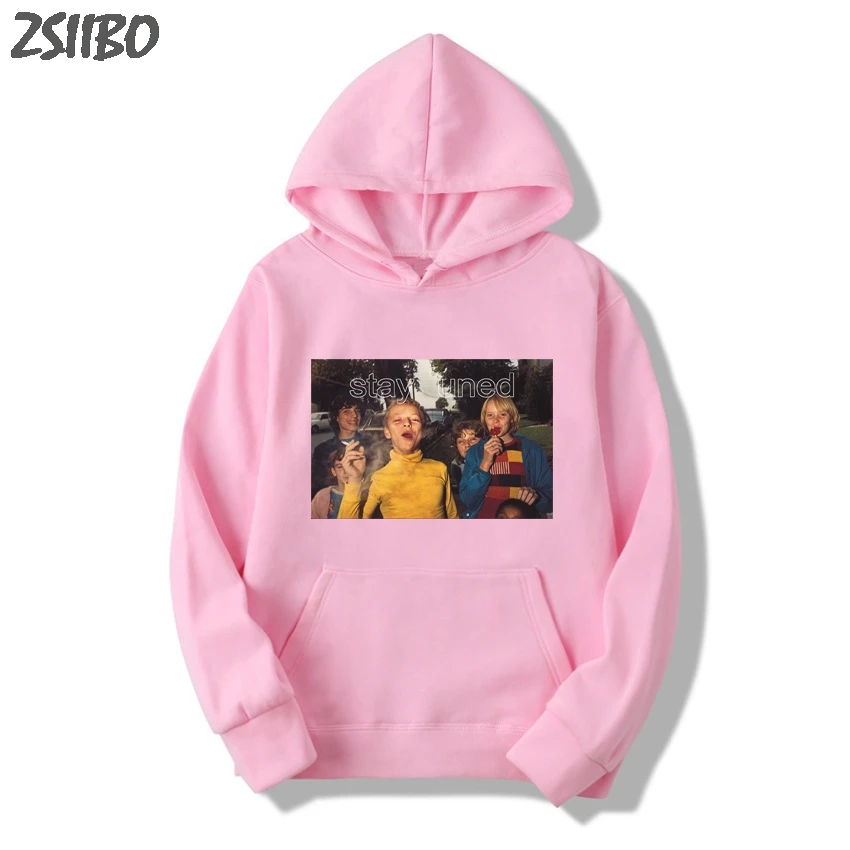 Men's Sweatshirt Child Smoking Photo Funny Printed Fun Hoodies men and women Unisex Hoodie Harajuku Streetwear Casual Male Coats - Color: Pink