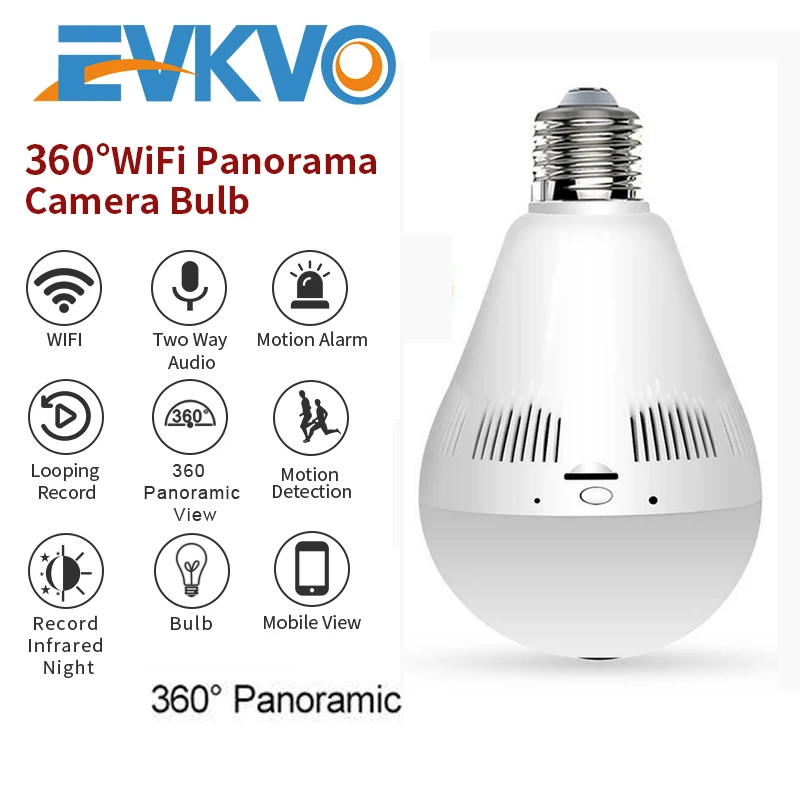 EVKVO 1080P Wi Fi 360 панорамная IP Камера лампа “рыбий глаз” с домашней безопасности