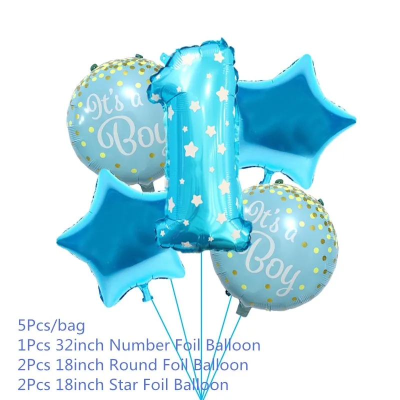 5Pcs Chicinlife 1 день рождения воздушный шар с днем рождения баннер Baby Shower мальчик девочка первый день рождения украшения Детские сувениры Поставки - Цвет: 5Pcs