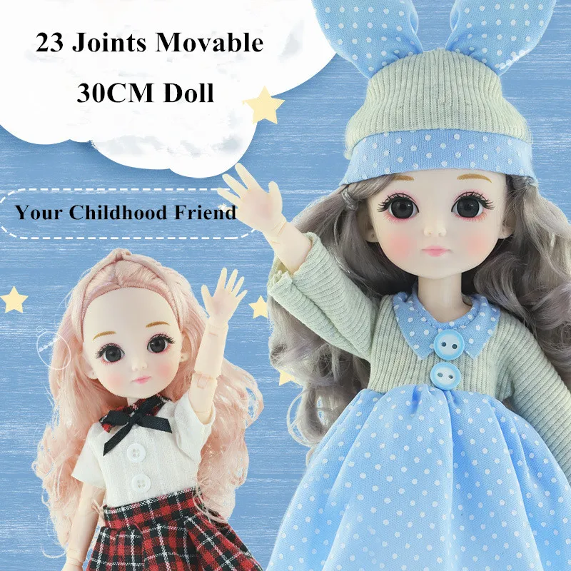 

New Fashion 30cm Bjd Doll 23 Joints 4D Eyes 1/6 Doll Simulation Princess Dress Up Gift Box Set Girl Toy Children Birthday Gift