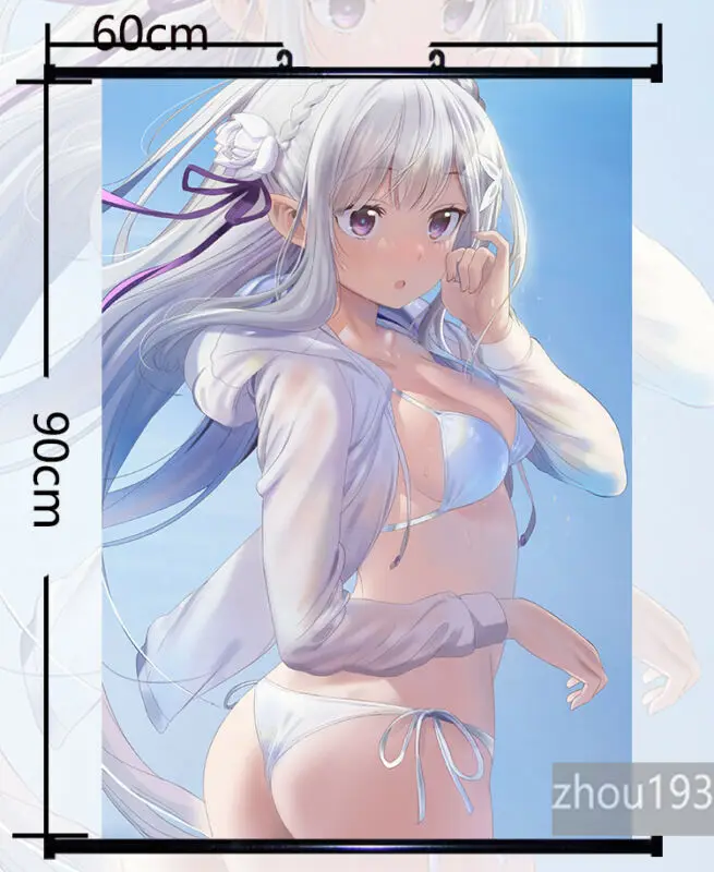 Аниме Re:zero Emilia настенный постер-свиток домашний декор праздничный подарок 60*90 см