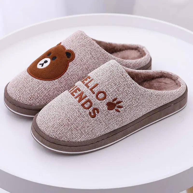 Women Winter Home Slippers Cartoon Bear Non-slip Soft Winter Warm House Slippers Indoor Bedroom Lovers Couples Floor Shoes Men - Цвет: coffee