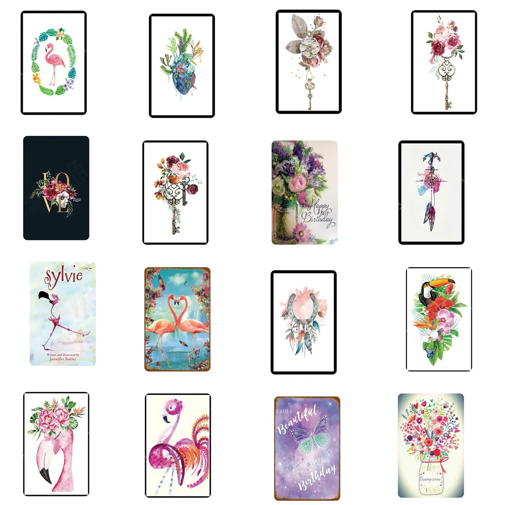 Цветок \ Фламинго виндбелл винтажная Жестяная Табличка покрытая оловом плакат