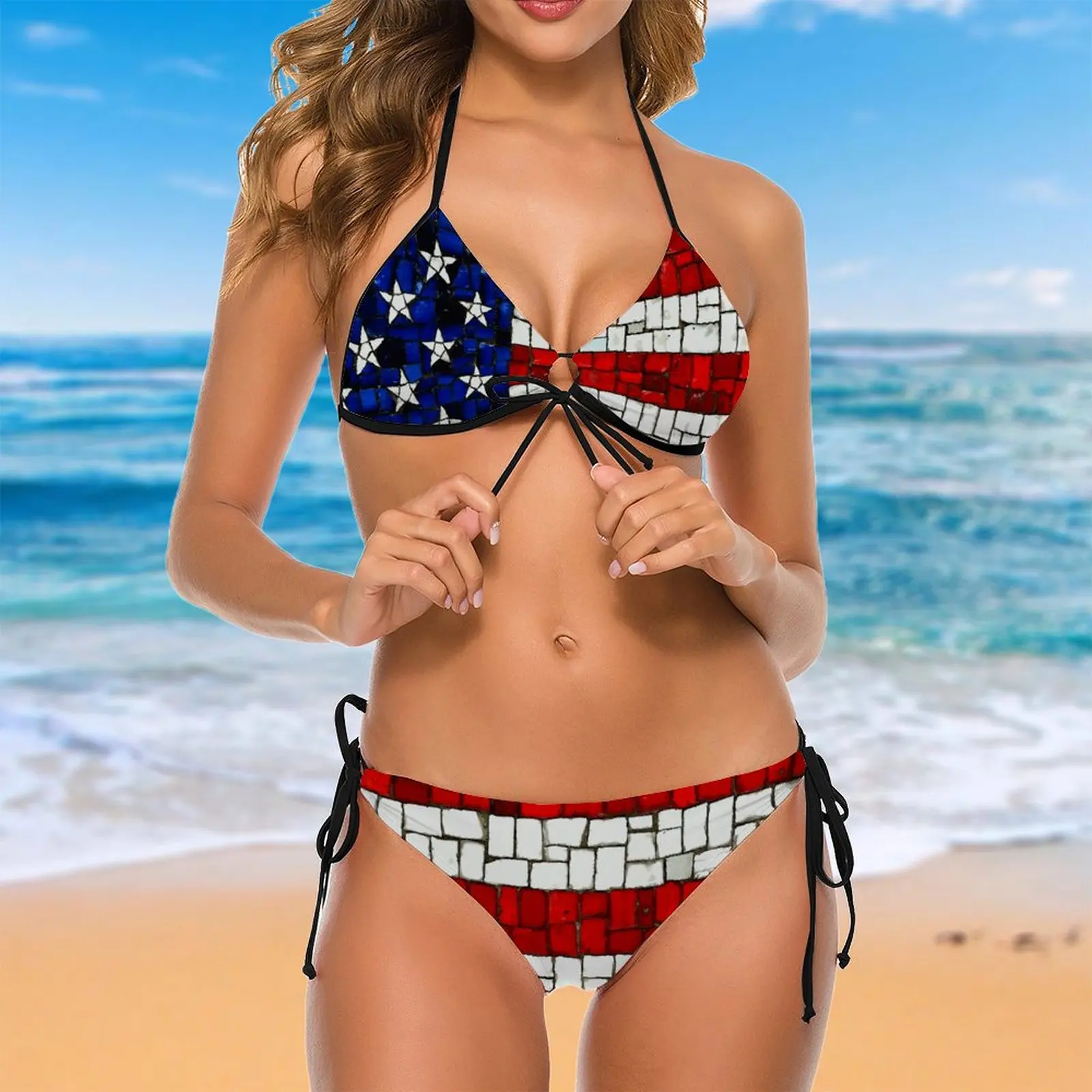 

Women 2021 Sexy Bikinis Flag Women Swimsuit Low Waist Swimwear Women Beach Wear
