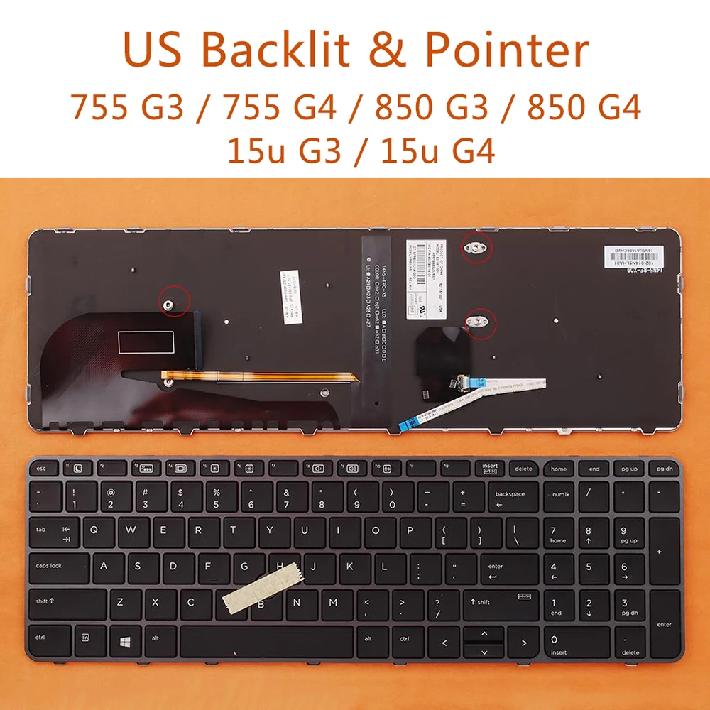 

US QWERTY New Keyboard for HP Elitebook 755 G3 755 G4 850 G3 850 G4 Zbook 15u G3 15u G4 Laptop Gray Frame with Backlit & Pointer