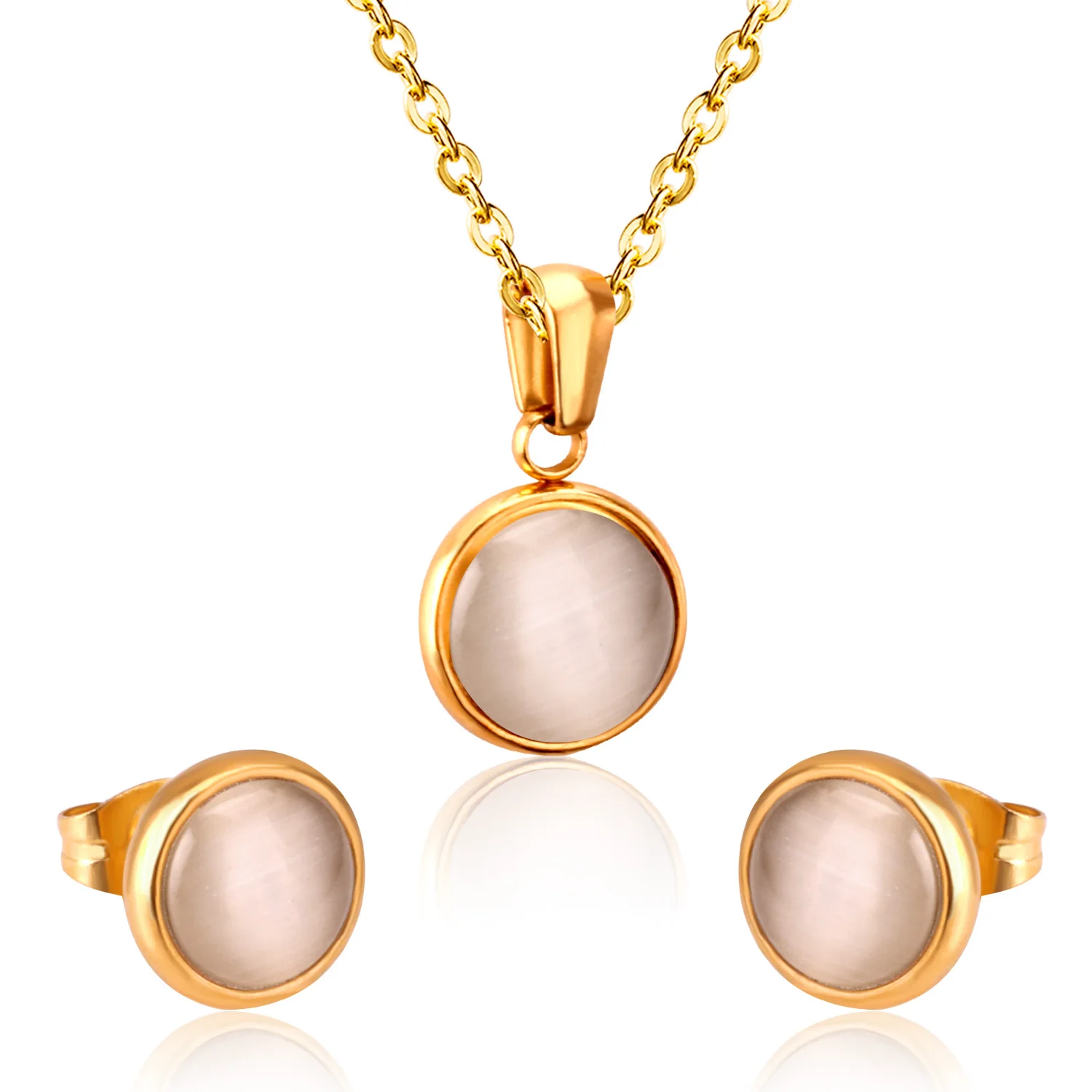 

LUXUKISSKIDS Opal Shell Dubai Wedding Bridal Christmas Jewelry Sets Pendant Necklace Earring For Women Gold Indian Jewellery Set
