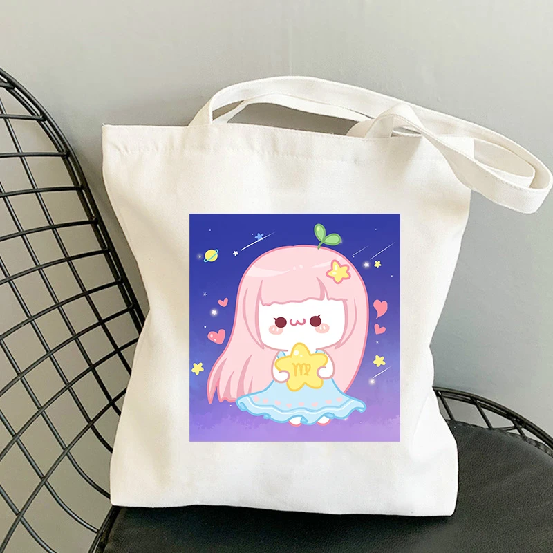 

Constellation Shopping Bag Fabric Shopper Fashion Designer Handbags Reusable Canvas White Grocery for Women Handbag Printed 2021
