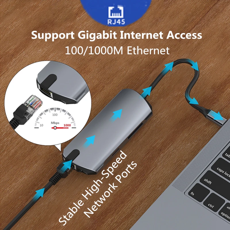 USB разветвитель Концентратор USB type C с HDMI RJ45 PD зарядка SD кард-ридер USB C концентратор Type C Plitter для Macbook Pro Аксессуары для ноутбуков мультихаб ноутбук аксессуары Multi HUB комплектующие для пк