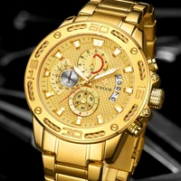 wwoor luxury mens watches top brand fashion gold full steel quartz watch for men waterproof sport chronograph relogio masculino