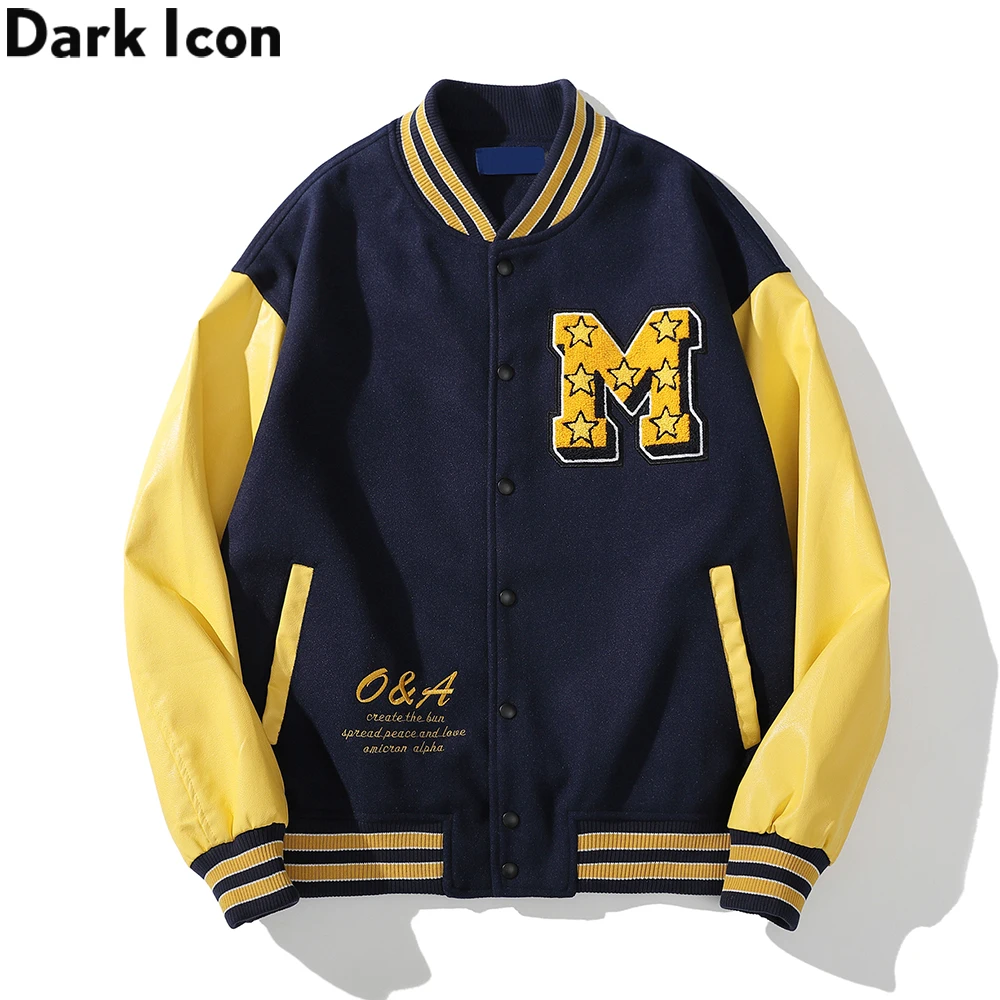 

Бейсбольная куртка с вышивкой Dark Icon, Осенние шерстяные мужские куртки, уличная одежда