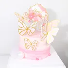 Счастливый топперы для торта на день рождения бабочка фигурки жениха и невесты; Розовый флажки для торта паранарядное платье для маленьких девочек свадебные вечерние выпечки DIY Декор Xmas