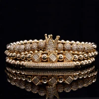3pcsset luxury gold beads royal king crown dice charm cz ball bracelet mens fashion bracelets bangles multi size